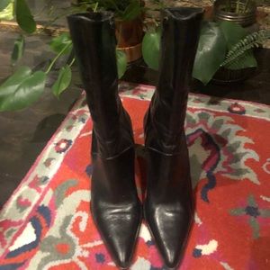 Black leather mid-calf tall boots